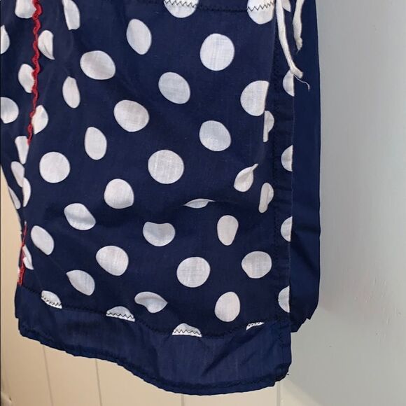 🤩Vtg navy blue smock apron with polka dot pockets - Picture 3 of 7